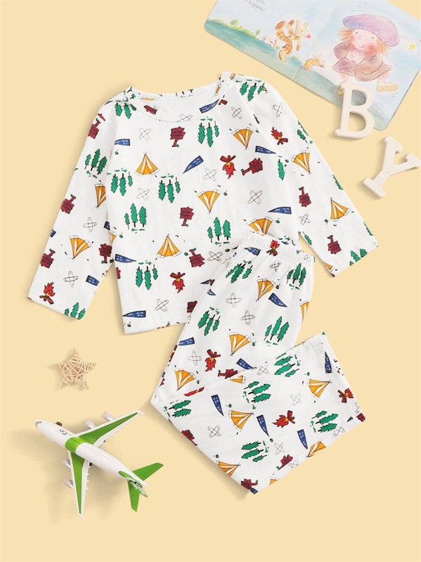 

Toddler Boys Geometric Print PJ Set, White