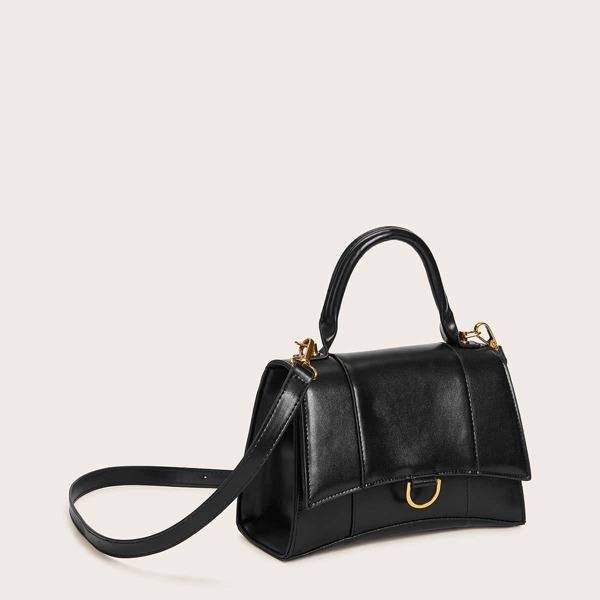 

Metal Decor Flap Satchel Bag, Black