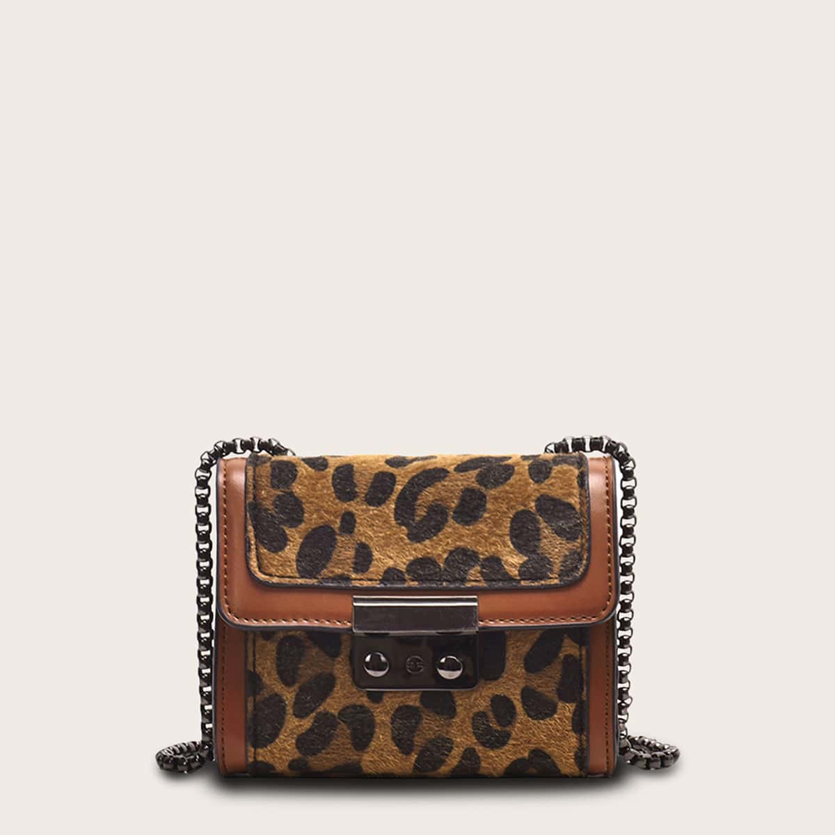 

Mini Leopard Flap Chain Crossbody Bag, Brown