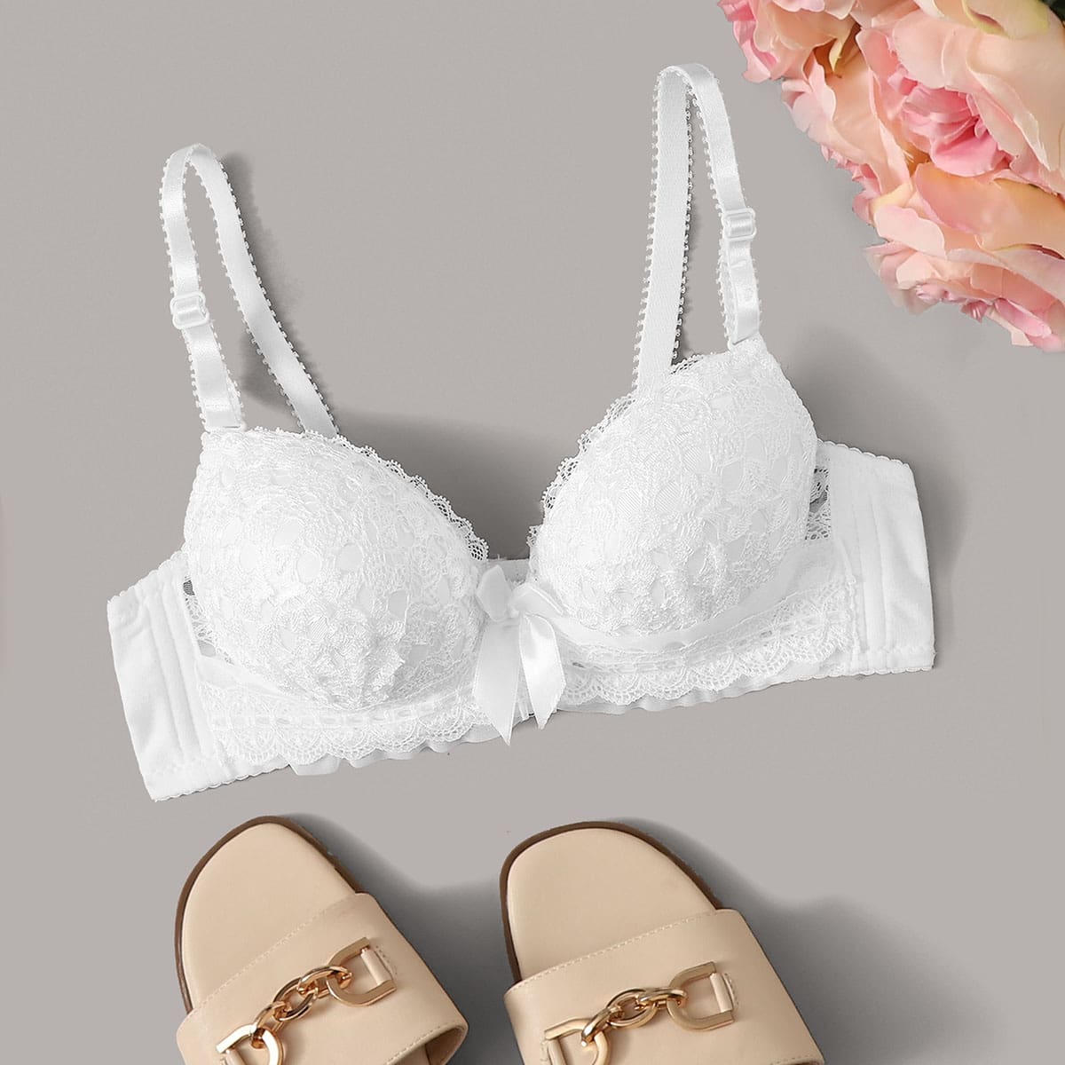 

Floral Lace Bra, White