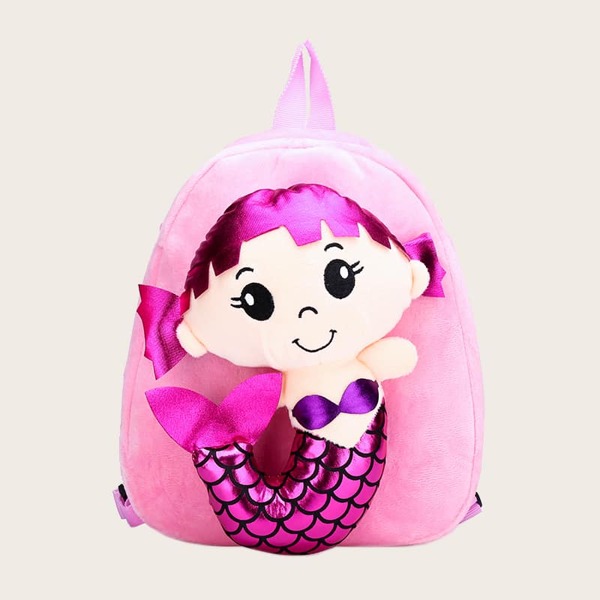 

Girls Mermaid Design Fuzzy Backpack, Pink