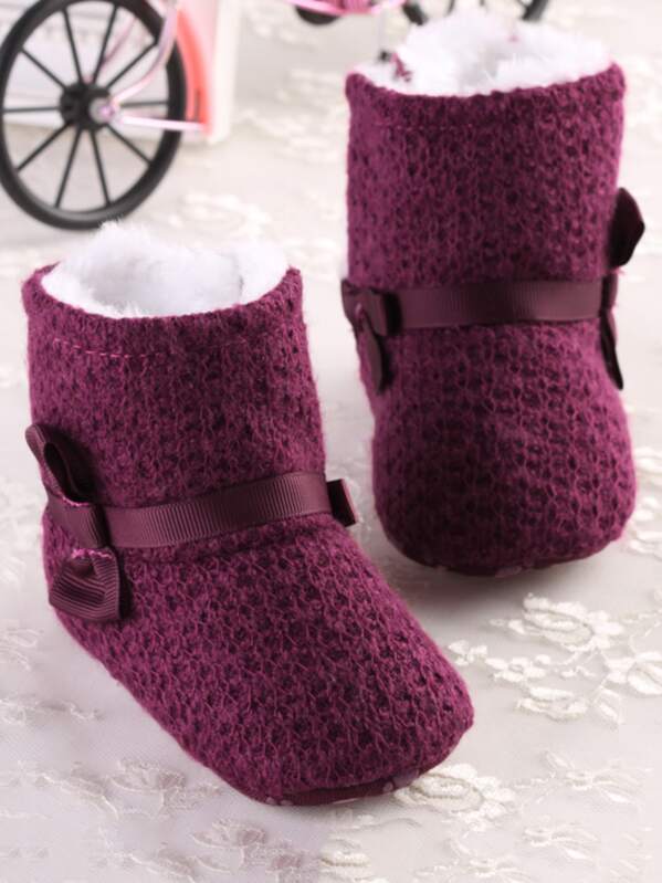 

Baby Girls Bow Detail Faux Fur Lined Knit Boots, Purple