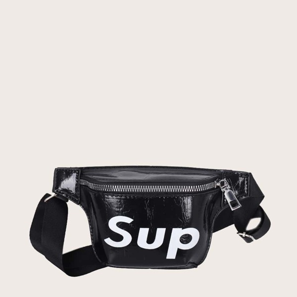 

Kids Letter Graphic Zipper Front Bum Bag, Black