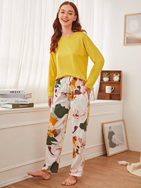 

Floral Print PJ Set, Multicolor, Poly