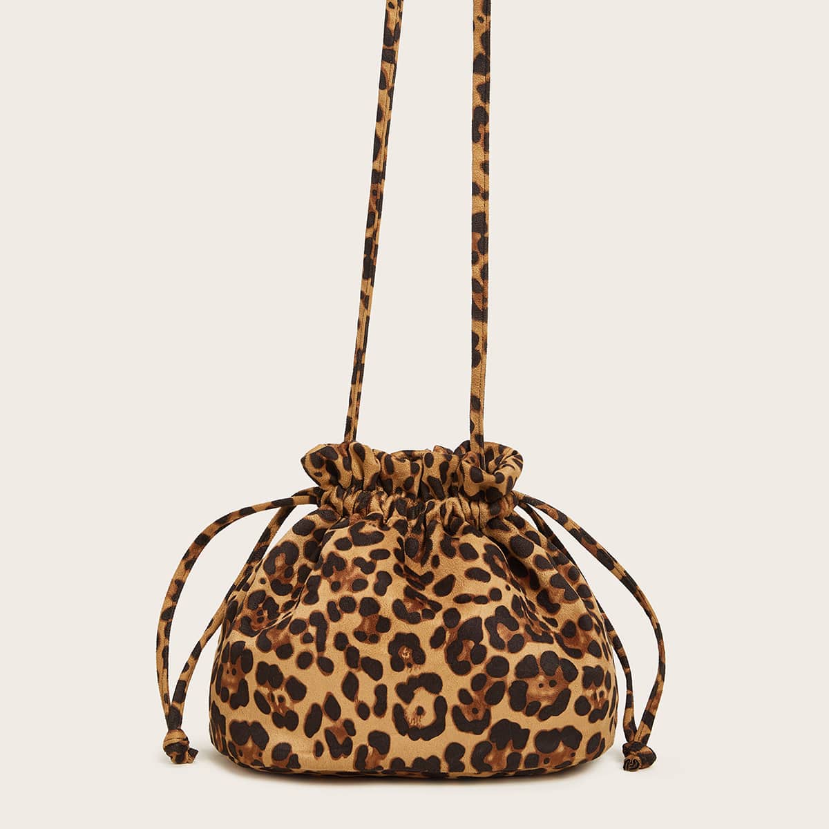 

Leopard Print Drawstring Crossbody Bag, Brown