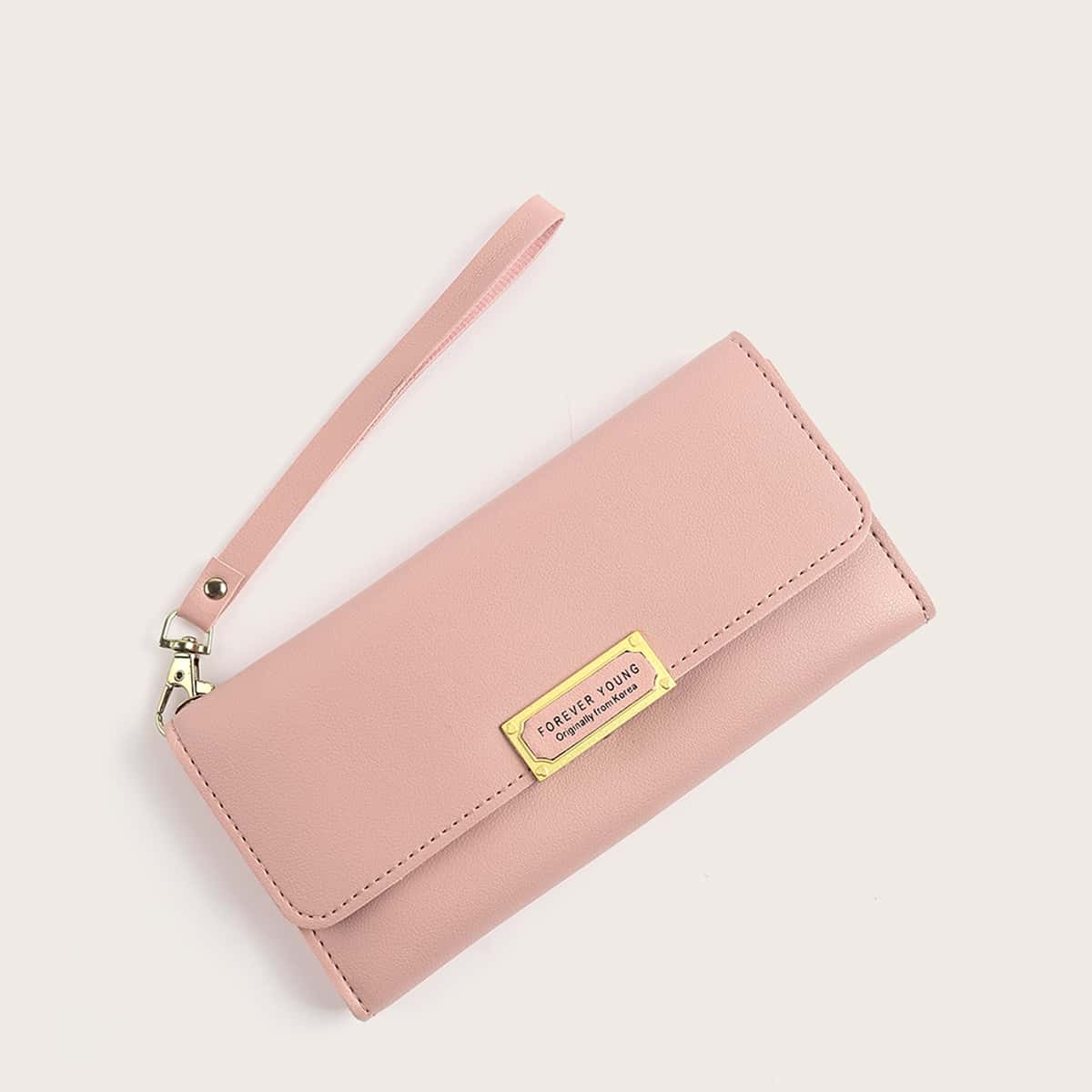 

Metal Decor Fold Over Wallet, Pink