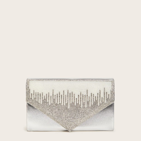 

Rhinestone Decor Clutch Bag, Silver