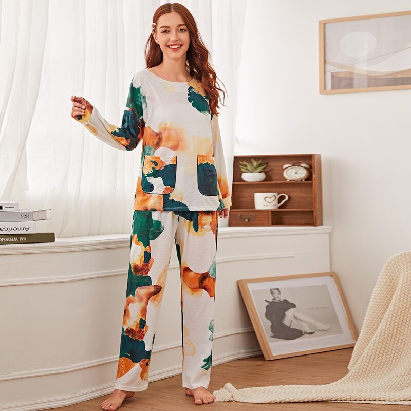 

Tie Dye Pocket Detail PJ Set, Multicolor