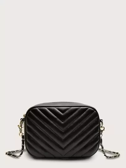 Chevron Detail Chain Crossbody Bag