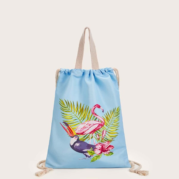 

Flamingo Graphic Backpack With Drawstring