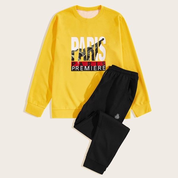 

Men Letter Graphic Drawstring Tracksuit, Multicolor