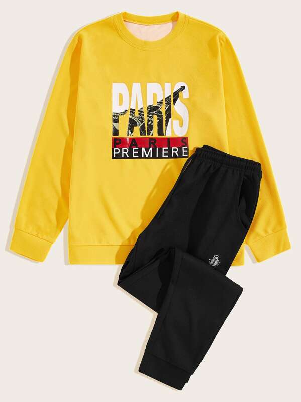 

Men Letter Graphic Drawstring Tracksuit, Multicolor, Ramon