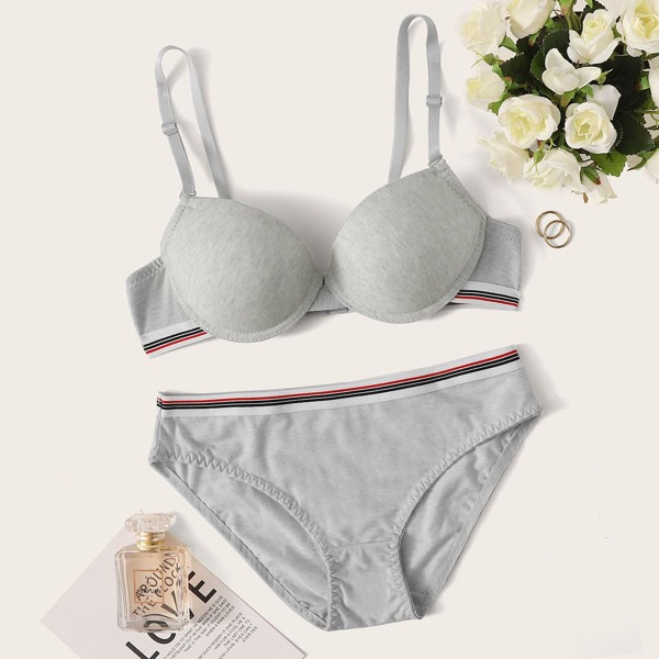 

Striped Side Underwire Lingerie Set, Grey