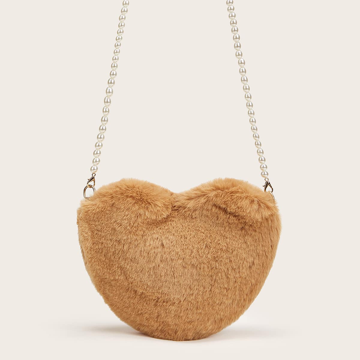 

Heart Shaped Faux Fur Chain Crossbody Bag, Brown
