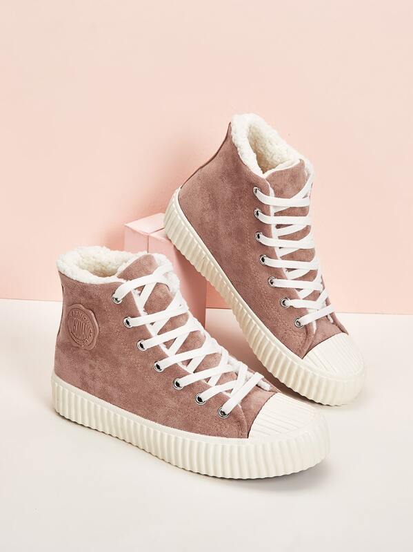 

Faux Fur Lined Lace Up Sneakers, Pink