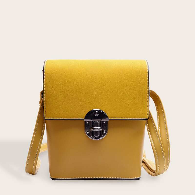 

Suede Panel Flap Crossbody Bag, Yellow