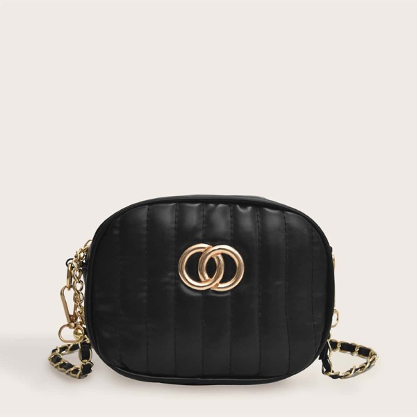 

Metal Ring Decor Crossbody Bag, Black
