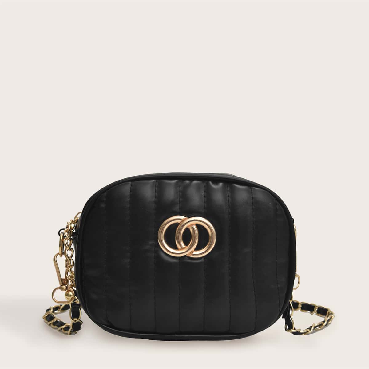

Metal Ring Decor Crossbody Bag, Black