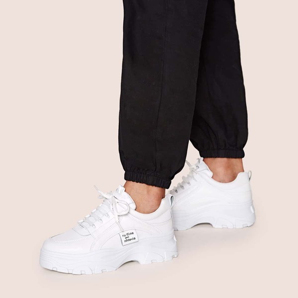 

Solid Lace Up Chunky Sneakers, White
