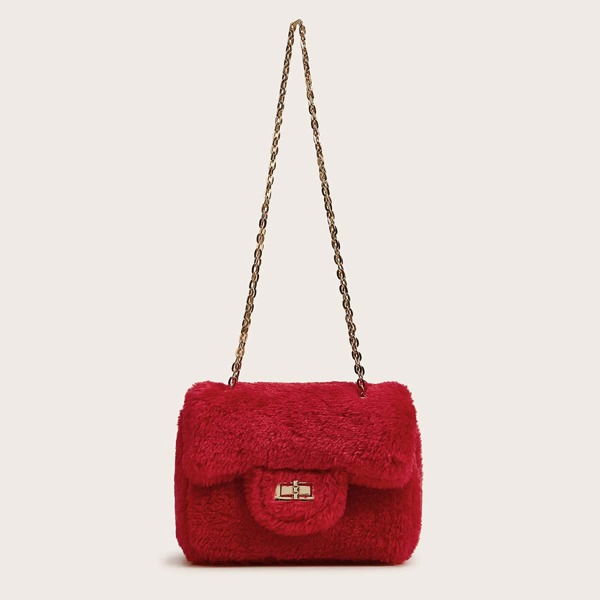 

Mini Twist Lock Fluffy Chain Bag, Red