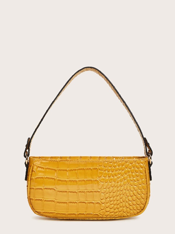 

Croc Embossed Baguette Bag, Yellow