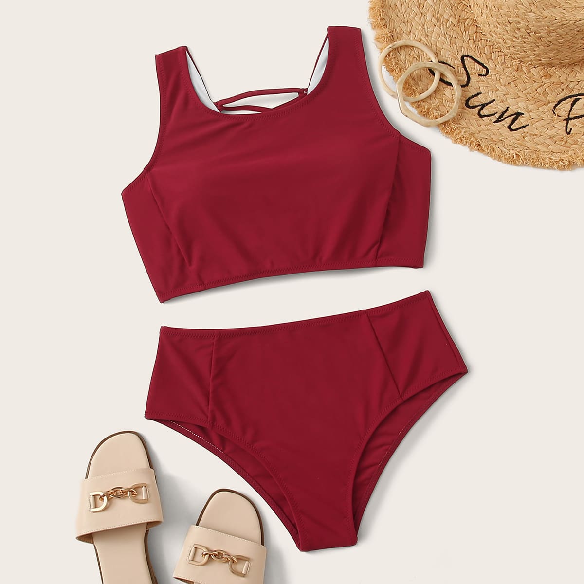 

Lace Up Back Bikini Set, Burgundy