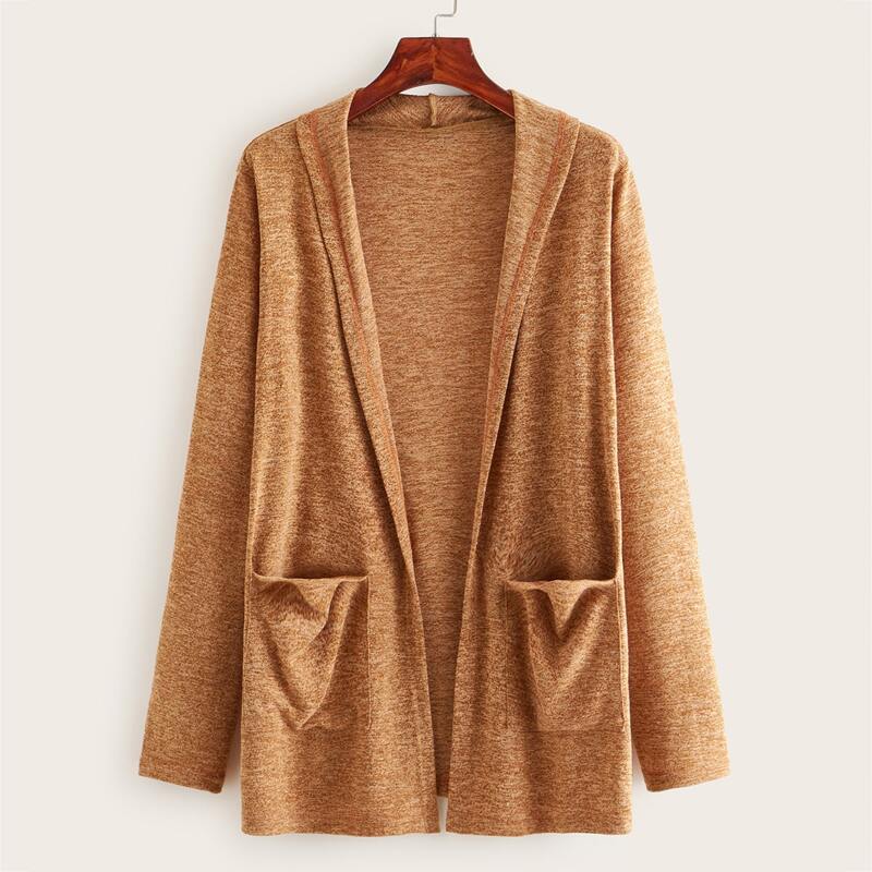 

Dual Pocket Open Front Coat, Brown