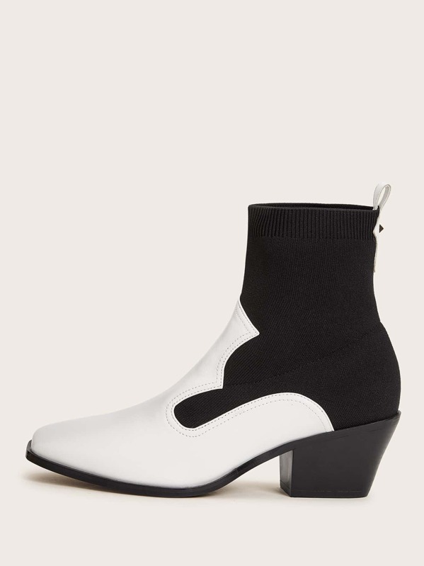 

Knit Panel Chunky Sock Boots, Black and white