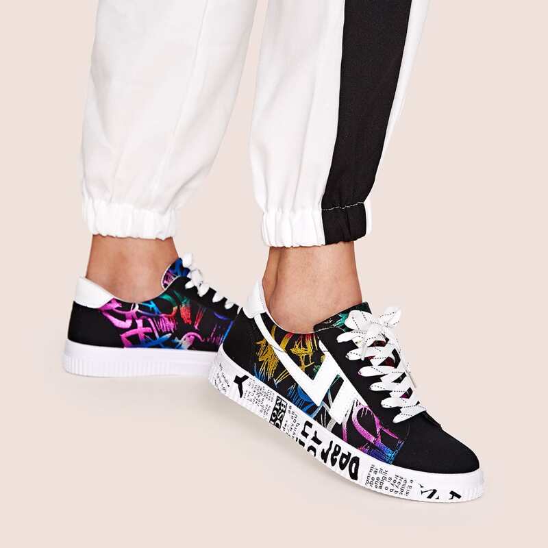 

Letter Graphic Lace Up Sneakers, Multicolor