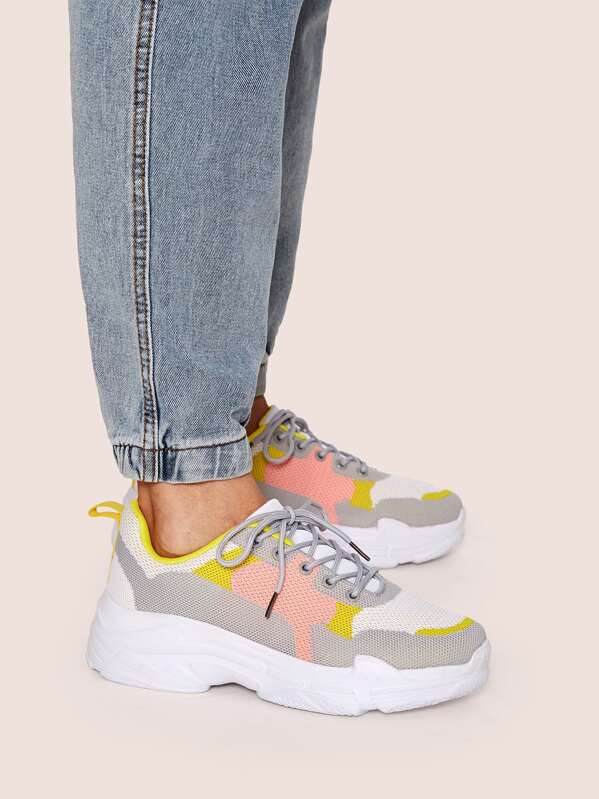 

Color Block Mesh Chunky Sneakers, Multicolor