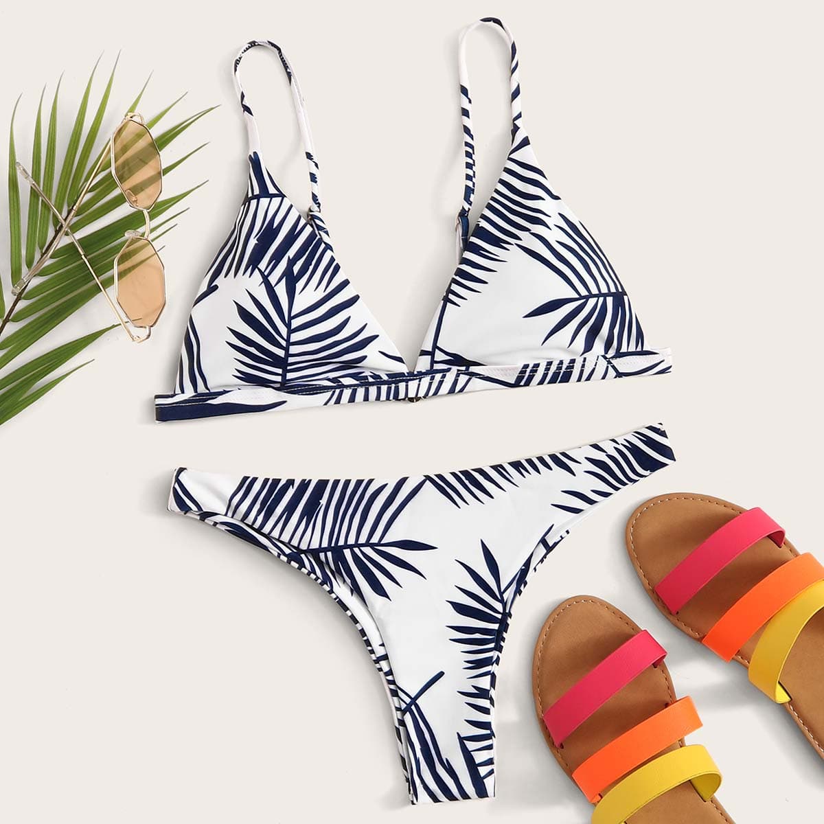 

Tropical Triangle Bikini Swimsuit, Navy blue