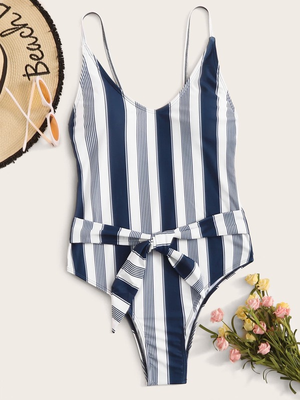 

Striped Knot Front One Piece Swimwear, Multicolor