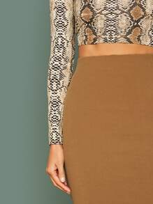 SHEIN Privé Elastic Waist Bodycon Skirt - Khaki - View 4