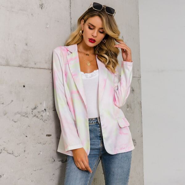 

Tie Dye Open Front Blazer, Multicolor pastel