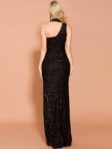 Missord vestido con lentejuelas de muslo con abertura con un hombro - Negro - Ver 2