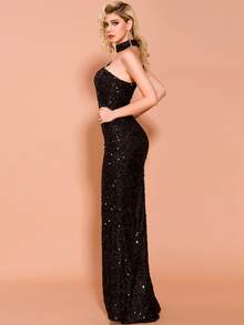 Missord vestido con lentejuelas de muslo con abertura con un hombro - Negro - Ver 4