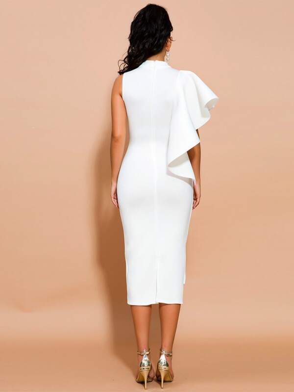 Mock-neck Exaggerated Ruffle Pencil 