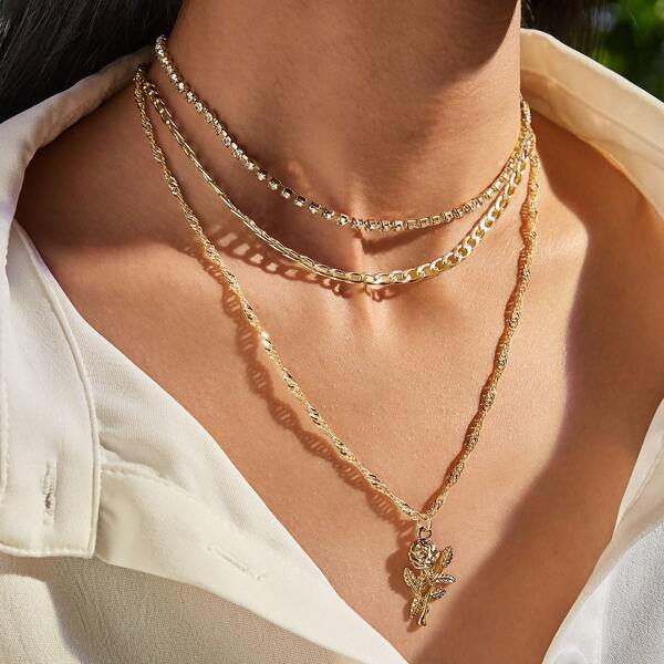 

2pcs Rose Charm Layered Necklace