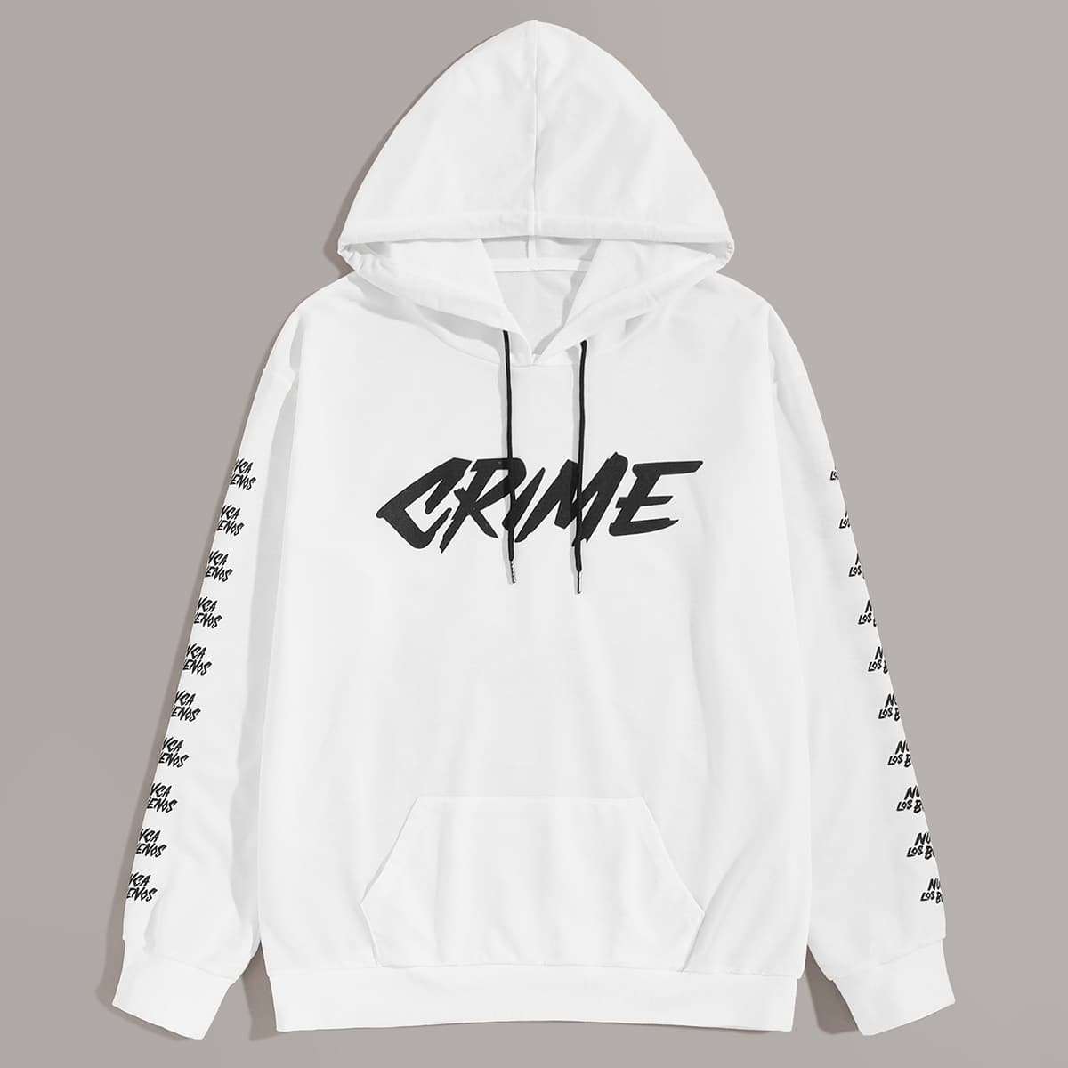 

Guys Letter Graphic Pocket Drawstring Hoodie, White