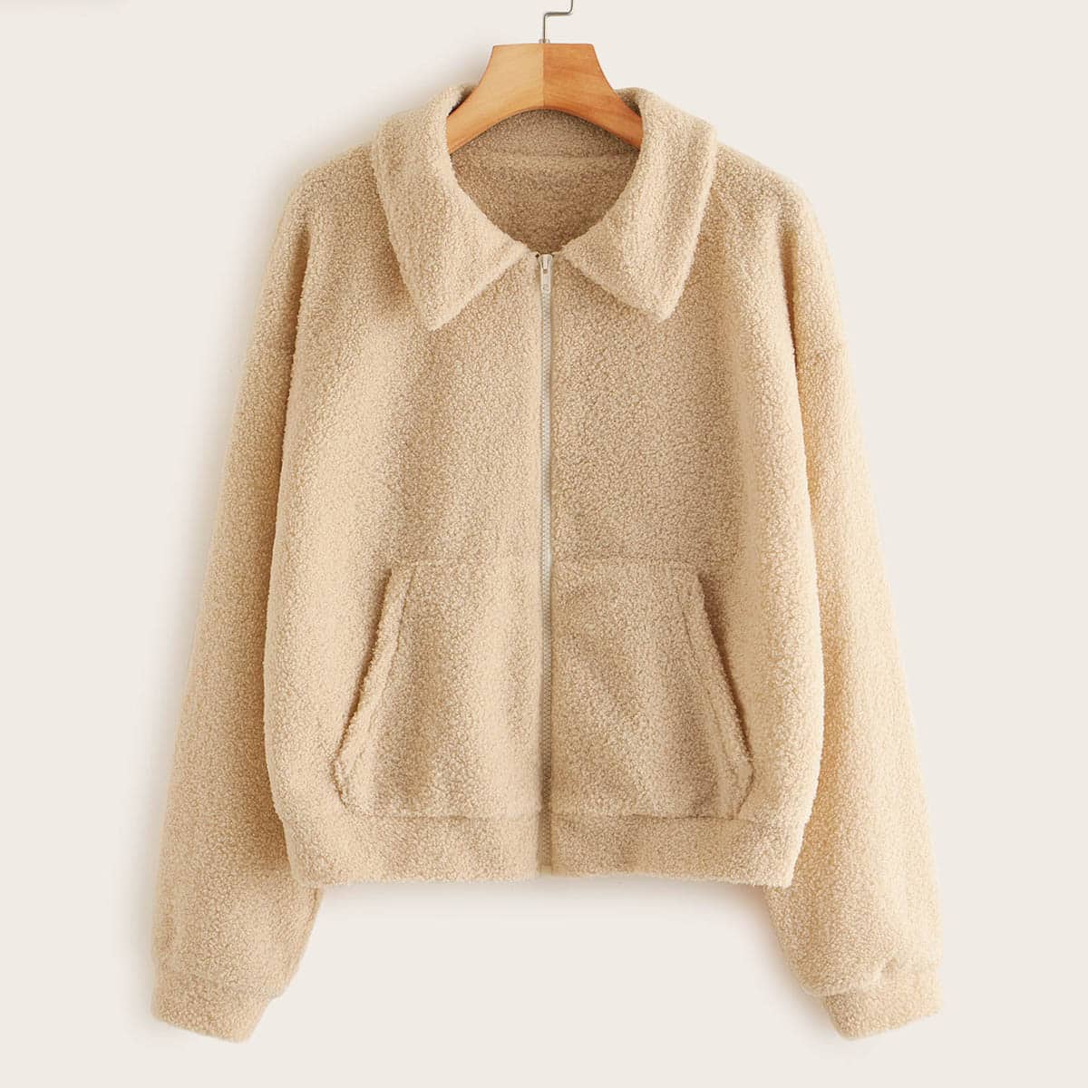

Zip Up Pocket Front Teddy Jacket, Khaki