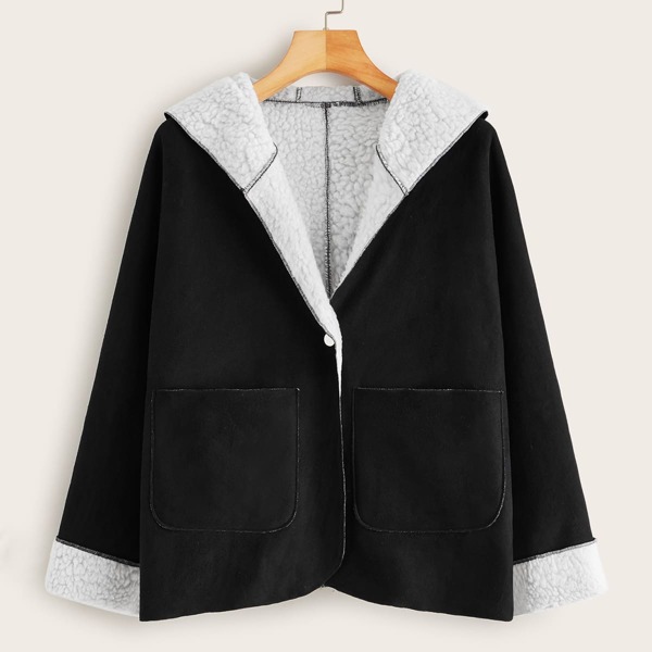 

Pocket Front Lined Hooded Suede Coat