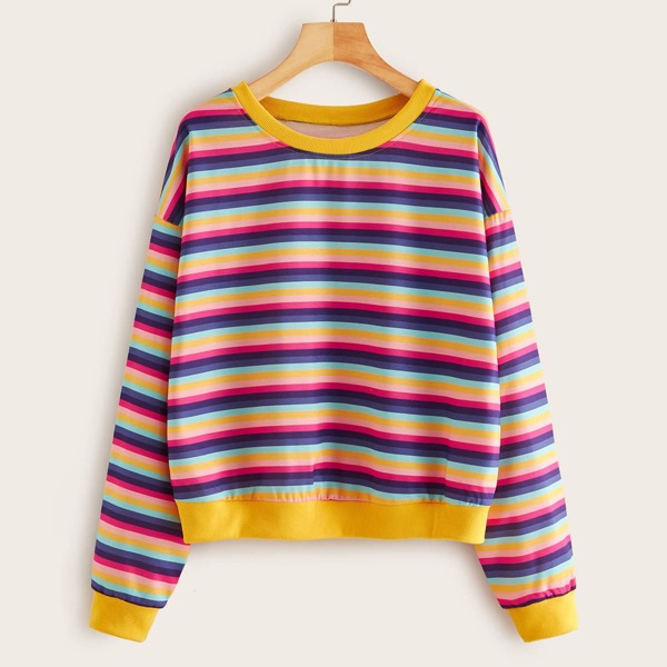 

Rainbow Striped Drop Shoulder Sweatshirt, Multicolor