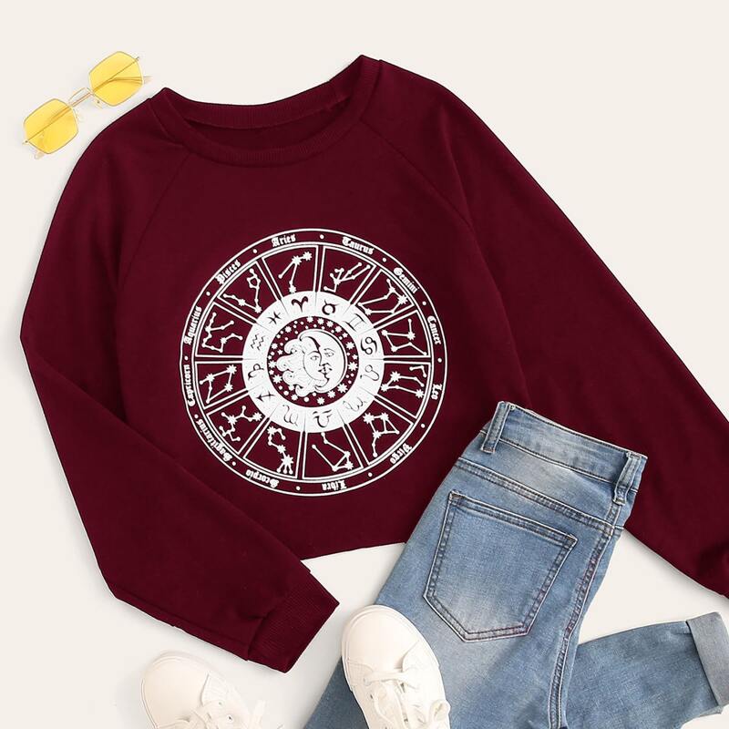 

Constellation Disk Print Raglan Sleeve Sweatshirt, Burgundy
