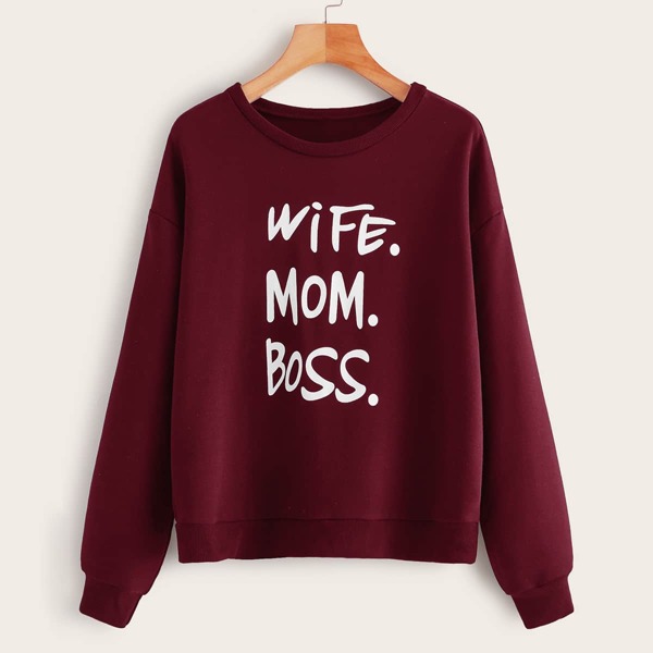 

Letter Graphic Round Neck Sweatshirt, Burgundy