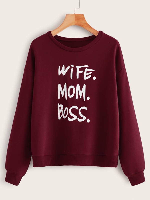 

Letter Graphic Round Neck Sweatshirt, Burgundy