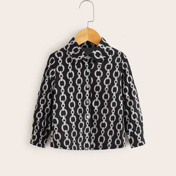 

Toddler Boys Chain Print Button Front Shirt, Black