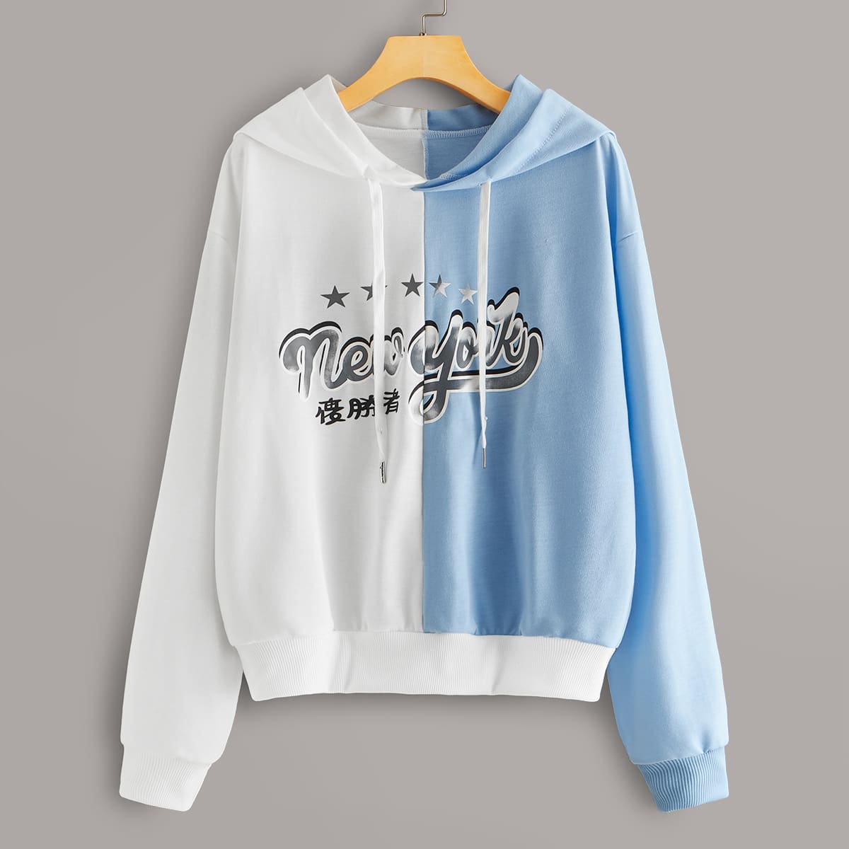 

Two Tone Letter Graphic Drawstring Hoodie, Multicolor