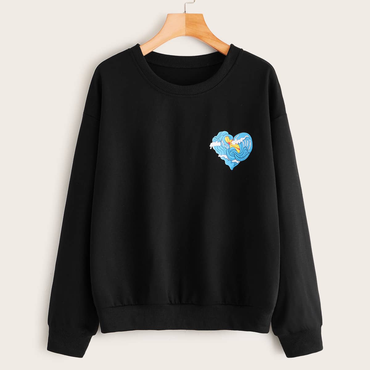 

Graphic Print Round Neck Sweatshirt, Black