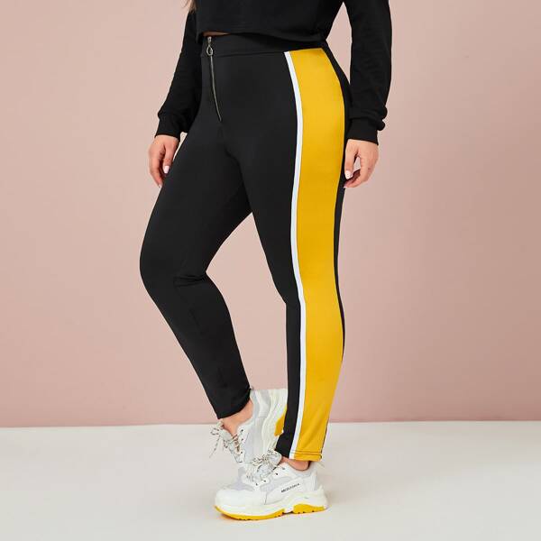 

Plus Colorblock O-Ring Zip Skinny Pants, Multicolor