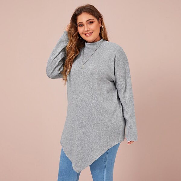 

Plus Space Dye Asymmetrical Hem Tee, Grey